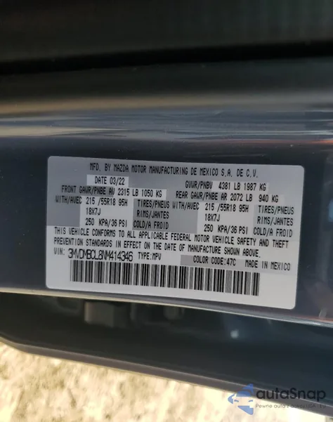 2022 Mazda Cx-30 Preferred z USA, uszkodzony, nr VIN 3MVDMBCL8NM414346